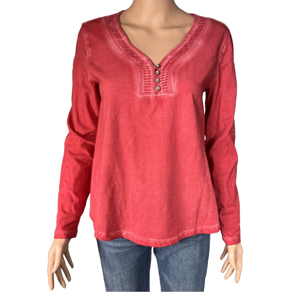 Soft Surroundings Red Cabin Core Henley Top in Petite Small